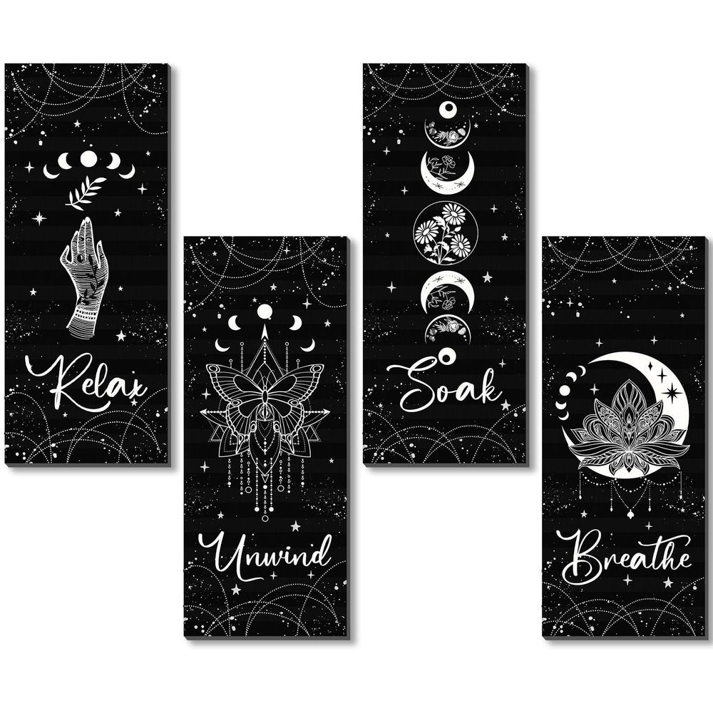 4 Pcs Rustic Boho Wall Decor Moon Phases Wall Art Witchy Room Decor Relax Soak🐋